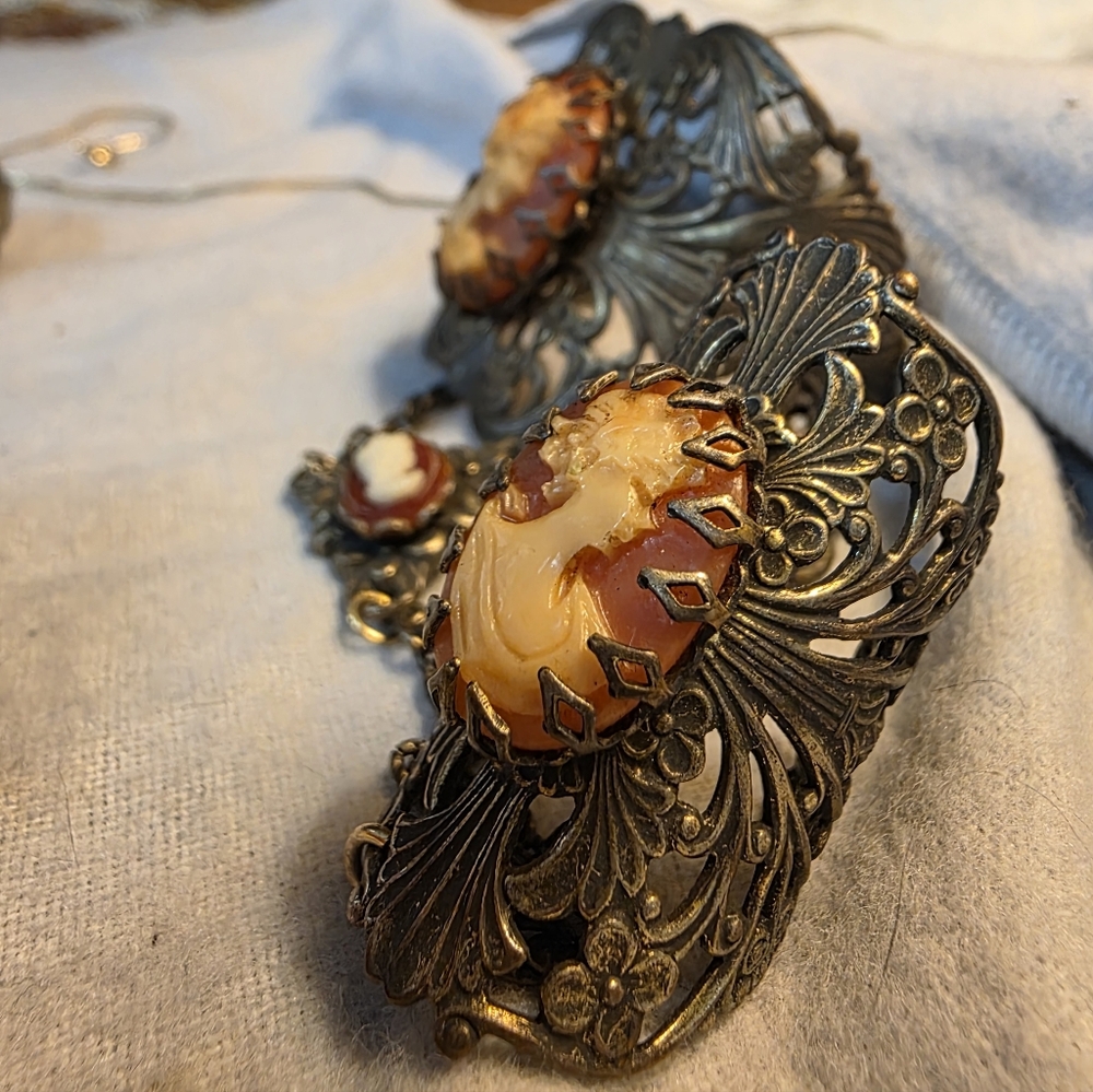 Antique Marked Embossed Slave Bracelet Rare Find Cameos FINAL$ only 1
